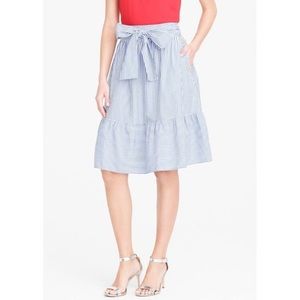 J. CREW Blue & White Striped Midi Skirt with Waist Tie Bow